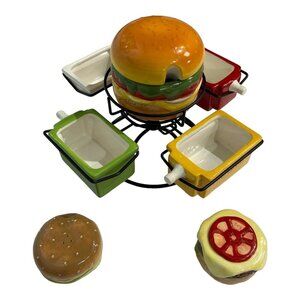 Pier One‎ Imports Hamburger Condiment Spinner Set W Salt Pepper Shakers Ceramic